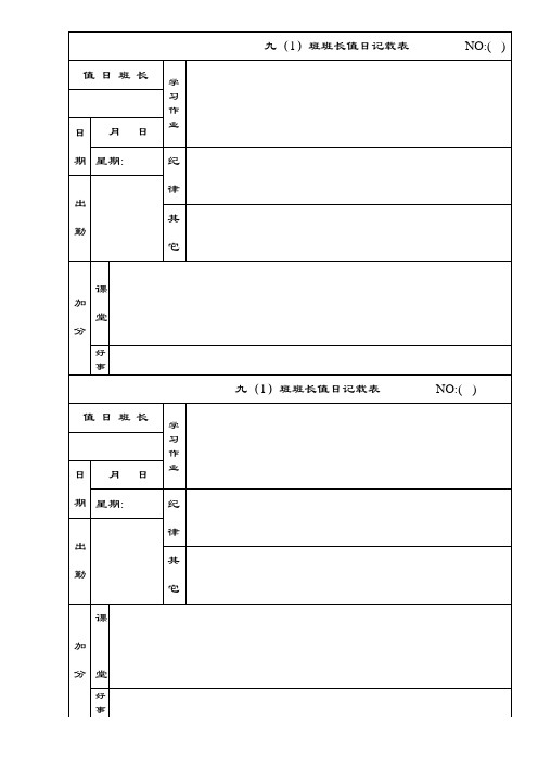 (精)班级值日情况记载表