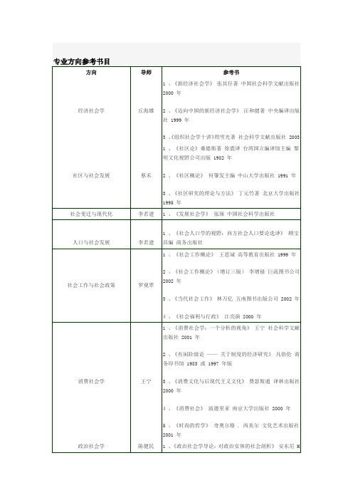 中山大学社会学博士招生参考书目