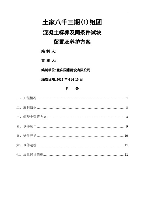 砼试块同条件、标养留置与养护方案