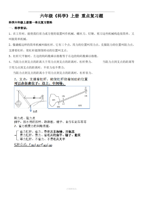 教科版六年级上册科学知识点总结