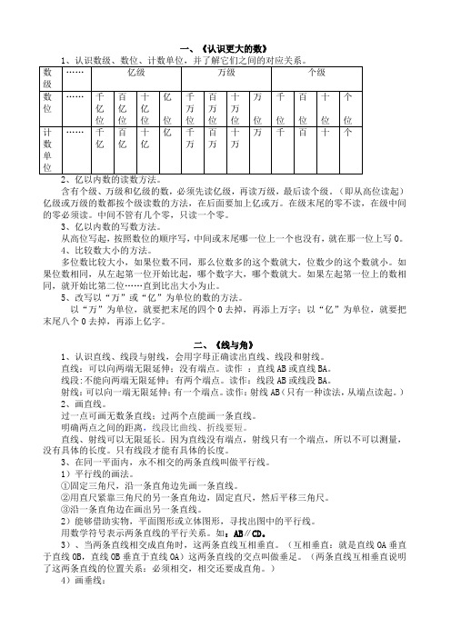 北师大版小学数学四年级(上册)复习知识点