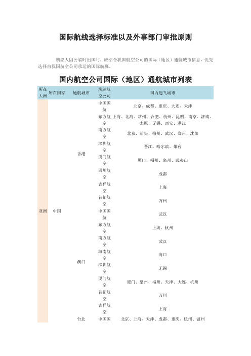 国际航线选择标准以及外事部门审批原则