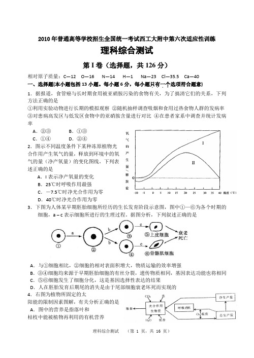 【陕西·新课标·2010高考】西工大附中第六次适应性训练理科综合