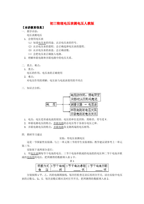 九年级物理电压表测电压人教版知识精讲