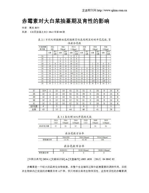 赤霉素对大白菜抽薹期及育性的影响