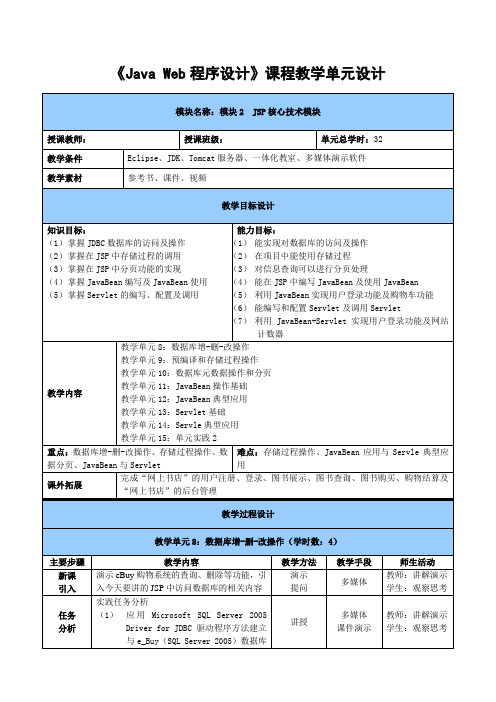 《Java Web程序设计》教学设计_模块2  核心技术模块