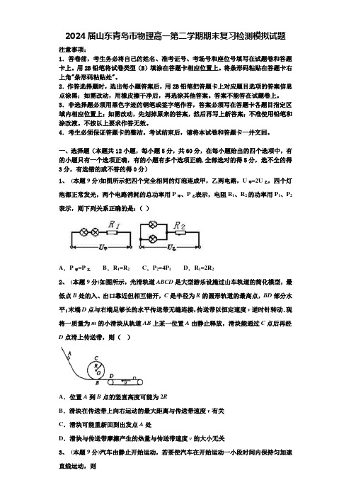 2024届山东青岛市物理高一第二学期期末复习检测模拟试题含解析