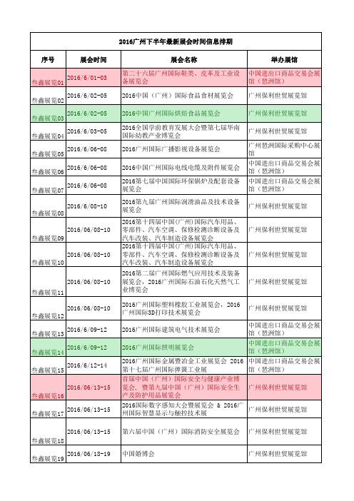 2016广州下半年最全面准确的展会时间信息排期