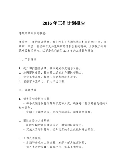 2016年工作计划报告