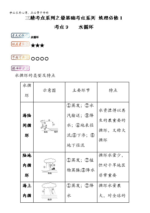 高中地理(1)最基础考点系列考点9 水循环 含解析