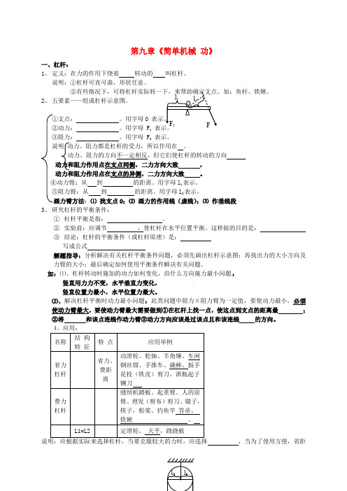 山东省龙口市诸由观镇诸由中学中考物理 简单机械 功复习提纲