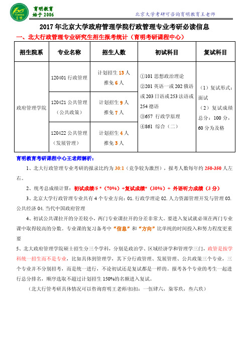 2017年北京大学行政管理考研-复试大纲-复试真题-复试分数线