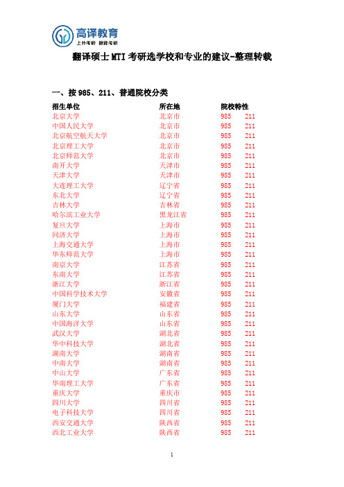 MTI翻译硕士考研选学校和选专业的建议