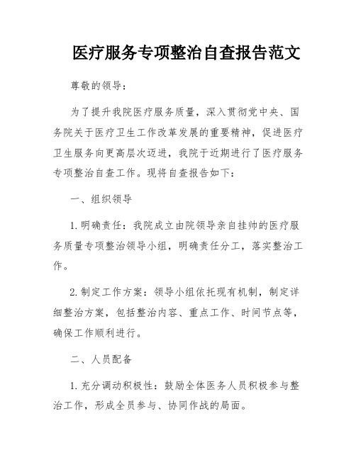 医疗服务专项整治自查报告范文