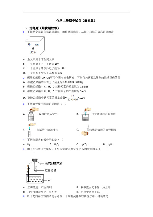 化学初三化学上册期中试卷(解析版)