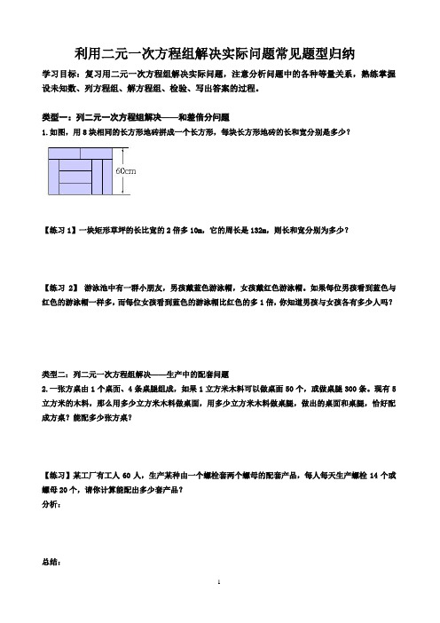 利用二元一次方程组解决实际问题常见题型归纳