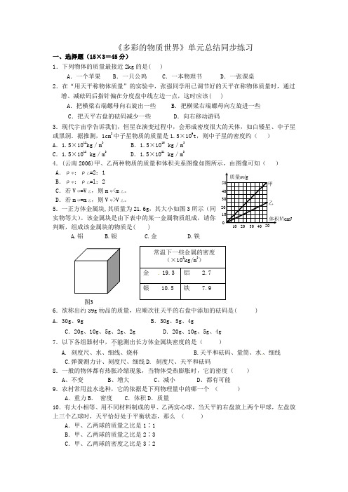 【人教版】九年级物理《多彩的物质世界》单元检测1(附答案)