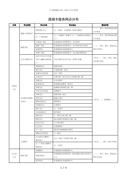 潇湘卡服务网点分布