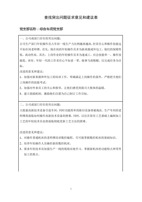 查找突出问题征求意见和建议表(回执)