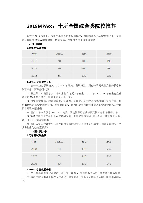 2019MPAcc：十所全国综合类院校推荐