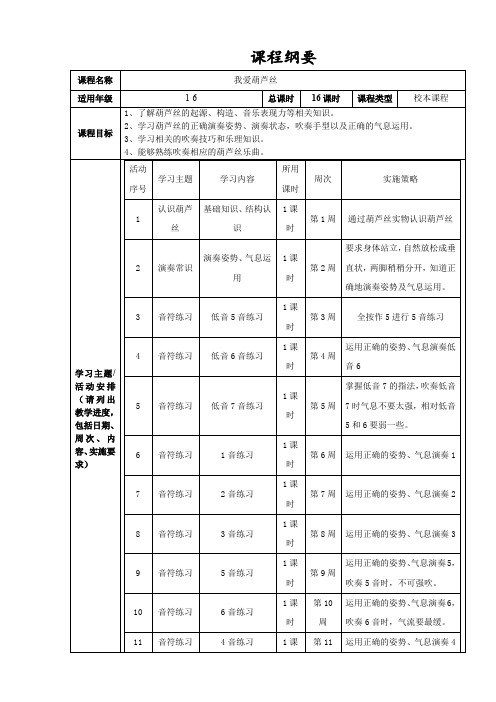 盛安路小学葫芦丝校本课程课程纲要