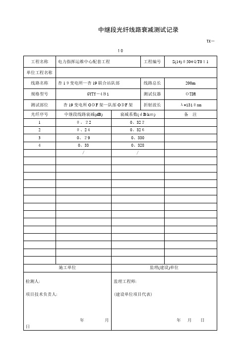 中继段光纤线路衰减测试记录