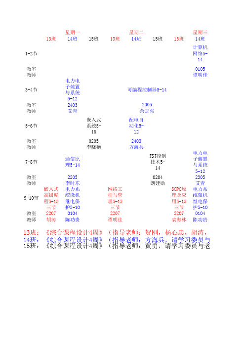 2011秋季学期课程表