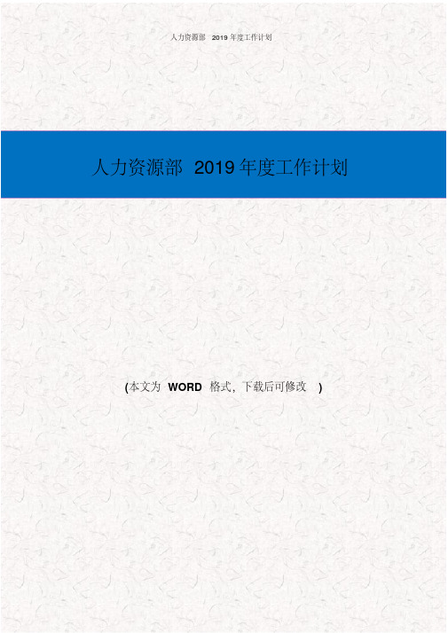 人力资源部2019年度工作计划