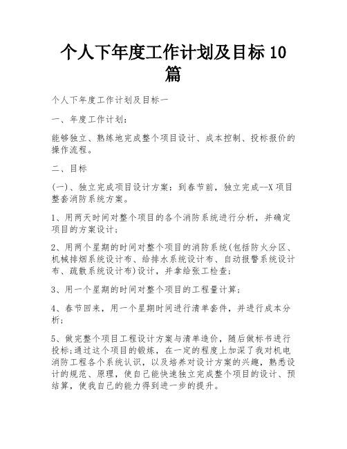 个人下年度工作计划及目标10篇