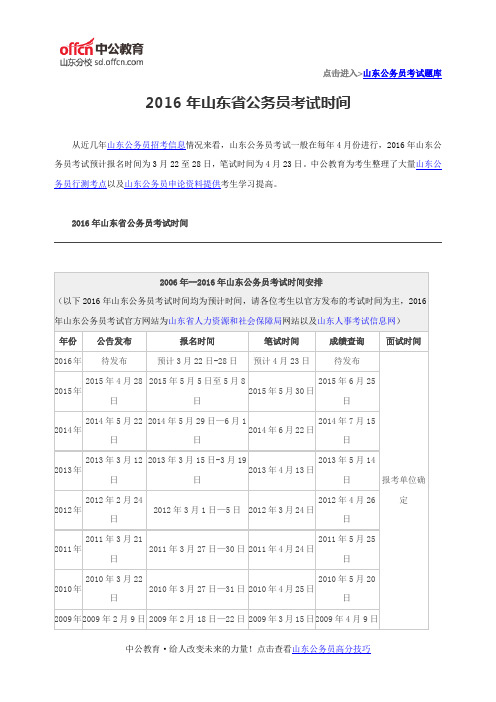 2016年山东省公务员考试时间