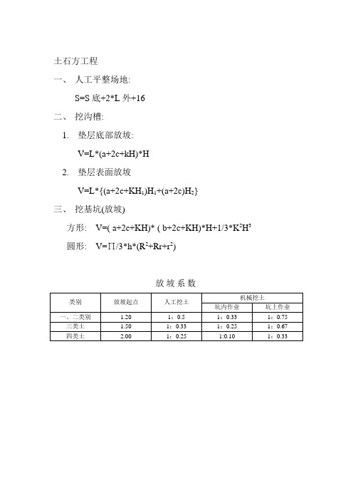 土石方放坡常用计算公式