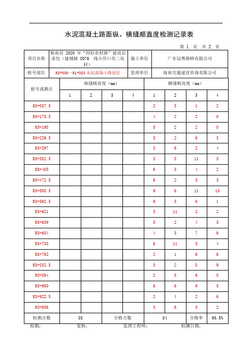 水泥混凝土路面纵、横缝顺直度检测记录表