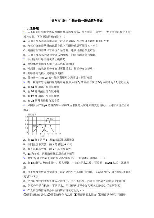 德州市 高中生物必修一测试题附答案