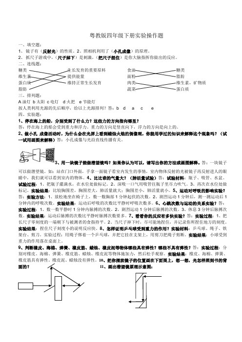 粤教版四年级下册实验操作题