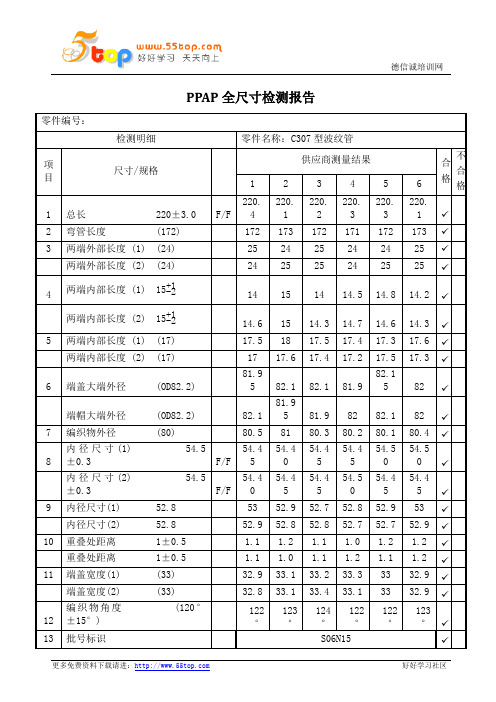 全尺寸检测性能试验报告表