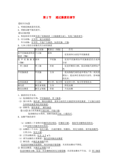 高中生物2.2《通过激素的调节》教案新人教版必修3