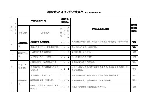 风险和机遇评价与应对措施表