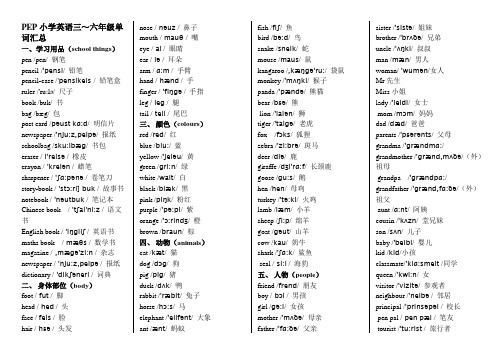 PEP小学英语总复习单词分类汇总(含音标)