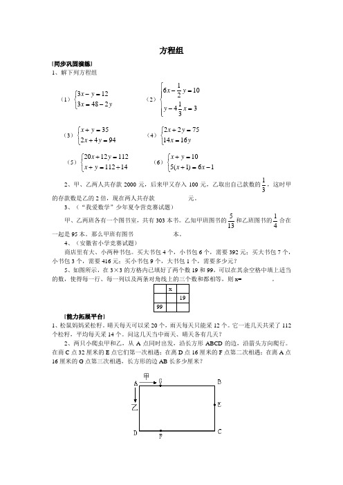 六年级下册数学试题-培优讲学练考专题：方程组(含答案)全国通用