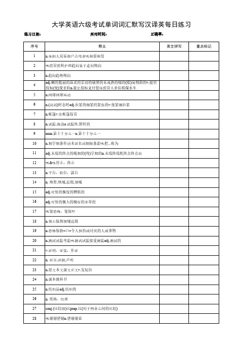 大学英语六级考试单词词汇默写汉译英每日练习表 (139)