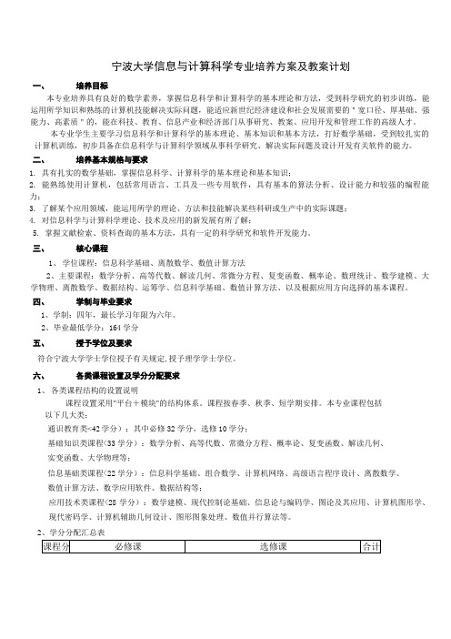 宁波大学信息与计算科学专业培养方案及教学计划