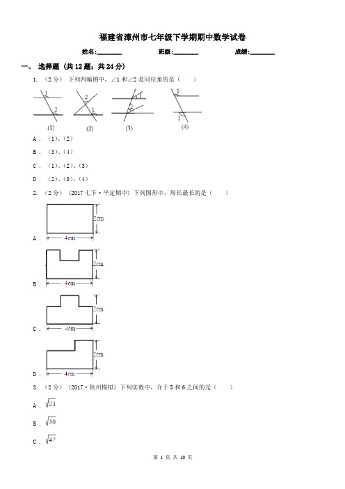 福建省漳州市七年级下学期期中数学试卷 