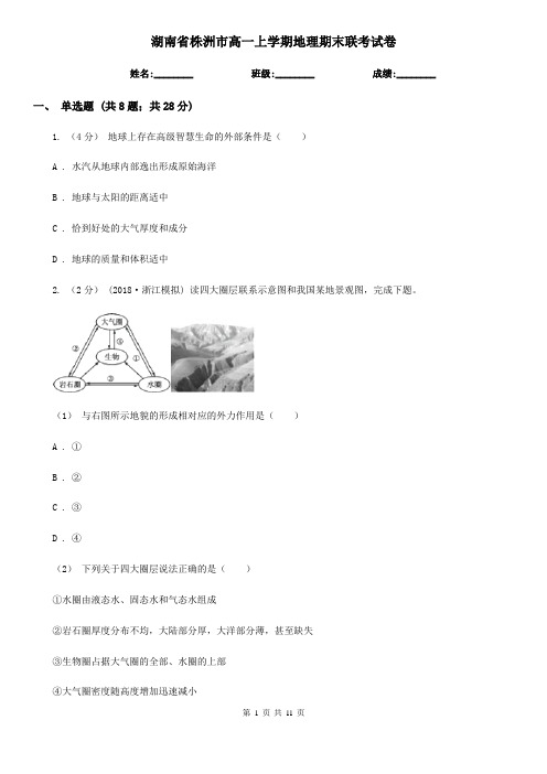 湖南省株洲市高一上学期地理期末联考试卷