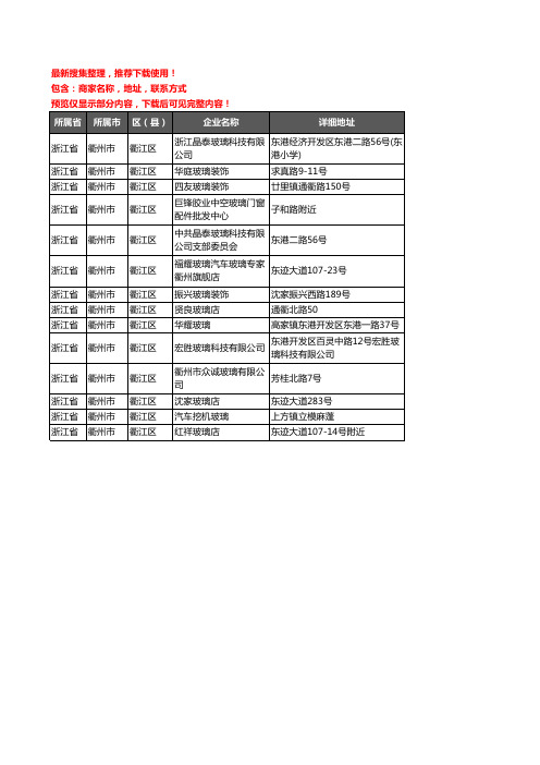 新版浙江省衢州市衢江区玻璃店企业公司商家户名录单联系方式地址大全14家