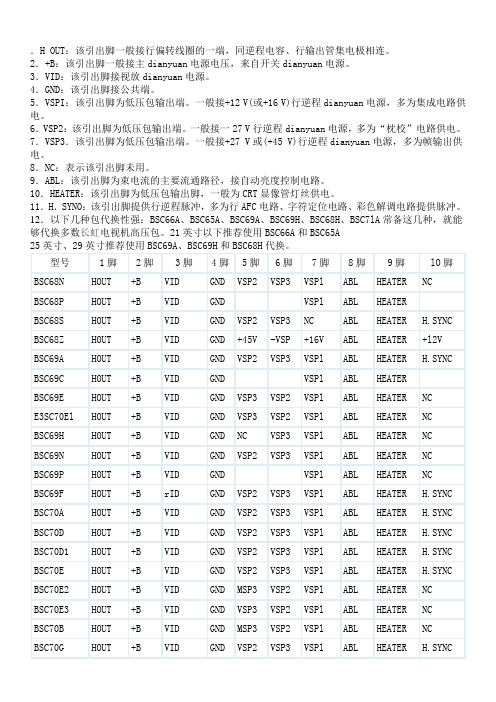 长虹高压包各引脚功能参数