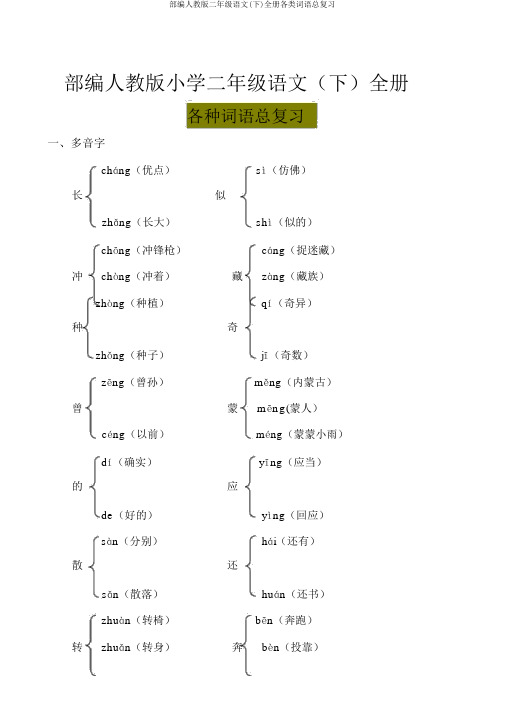 部编人教版二年级语文(下)全册各类词语总复习