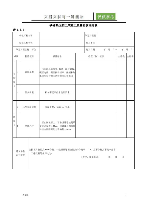 表1.7.2砂砾料压实工序施工质量验收评定表(记录图表)