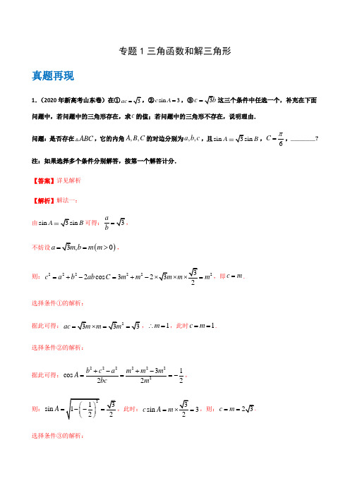 专题1 三角函数和解三角形-备战2021年高考数学解答题专项必杀100题(真题+经典)(新高考)