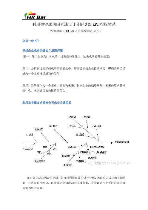 利用关键成功因素法设计分解3级KPI指标体系