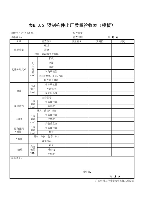 预制构件出厂质量验收表(模板)